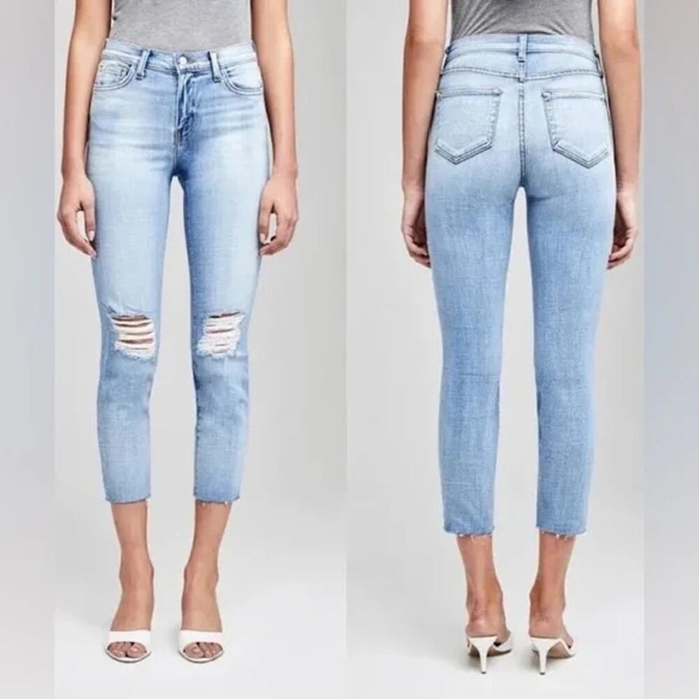 L'AGENCE El Matador High Rise Slim Jeans Size 24 Raw Hem Cropped Distressed Boho